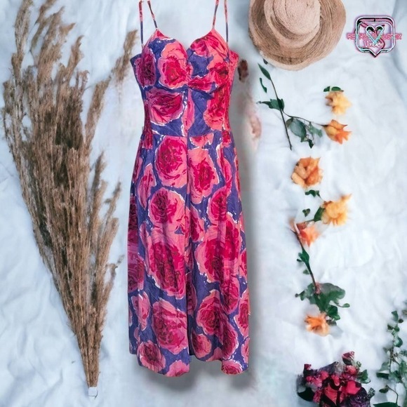 VINTAGE 1950’s Pinup Barbie Pink Floral Party Dress, XS Small - Picture 1 of 7